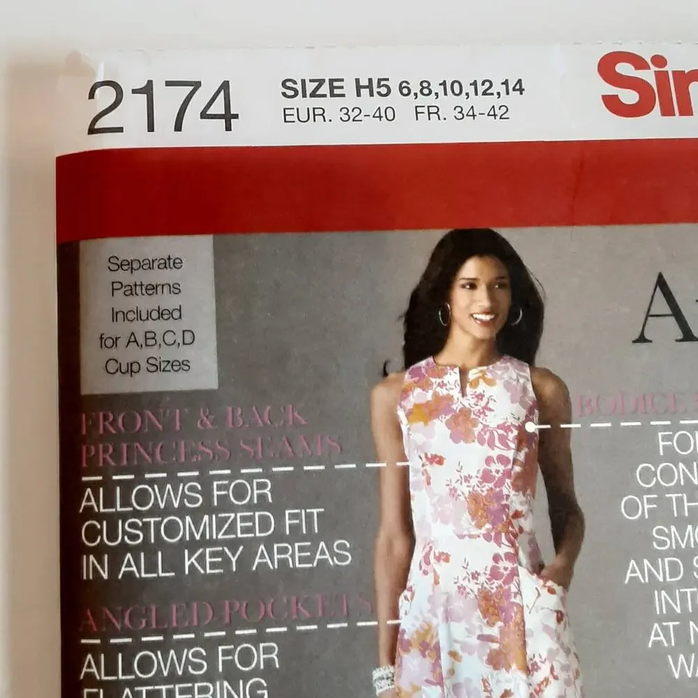 Simplicity 2174 Misses Dress Sleeve Variations Princess Seaming 6 8 10 12 14